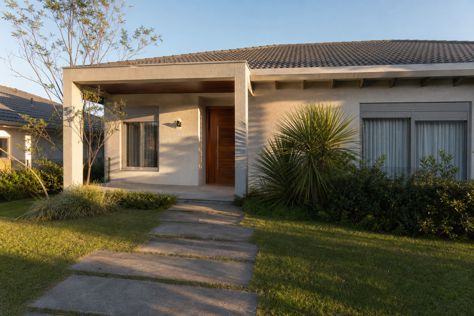 Fachada contemporânea da casa térrea na Bela Vista